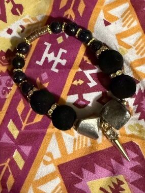Gold and Black Beaded Spike Bracelet